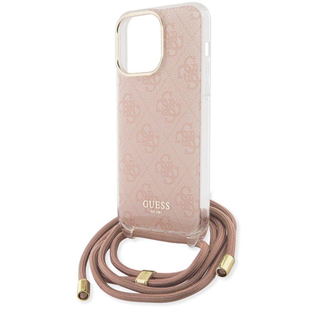 Tok a Apple iPhone 16-hoz, Guess, Crossbody Cord 4G Print, Rózsaszín