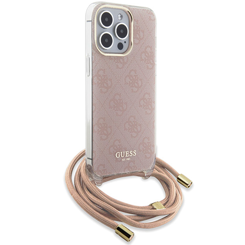 Tok a Apple iPhone 16-hoz, Guess, Crossbody Cord 4G Print, Rózsaszín