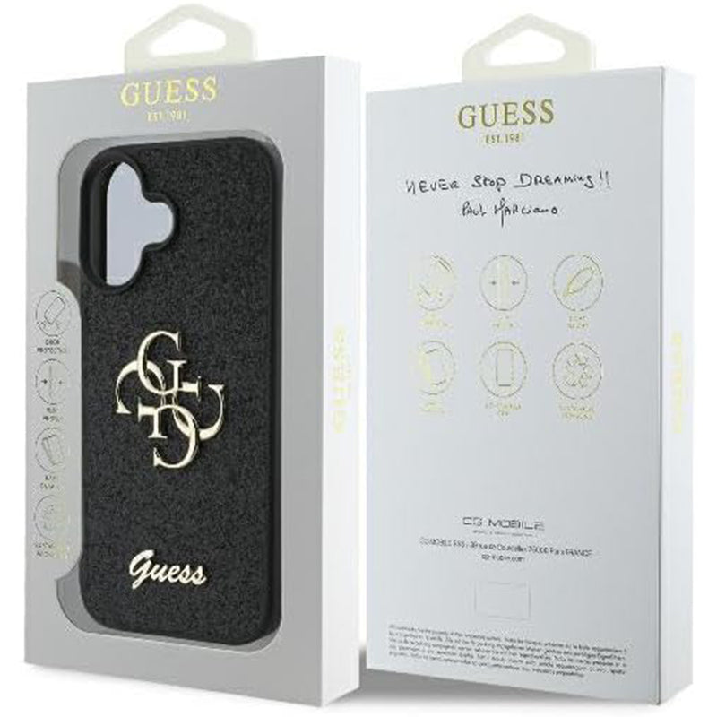 Tok Apple iPhone 16-hoz, Guess, Fixed Glitter Big 4G, Fekete