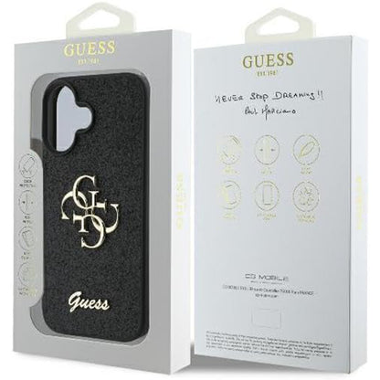 Tok Apple iPhone 16-hoz, Guess, Fixed Glitter Big 4G, Fekete