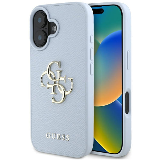 Tok Apple iPhone 16-hoz, Guess, Grained Big 4G Logo Small Classic Logo, Kék