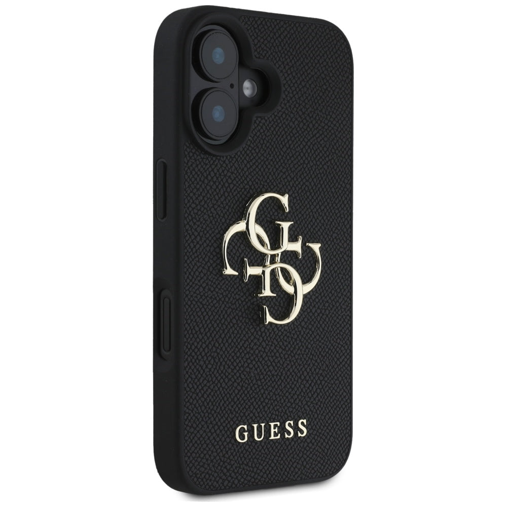 Tok Apple iPhone 16-hoz, Guess, Grained Big 4G Logo Small Classic Logo, Fekete