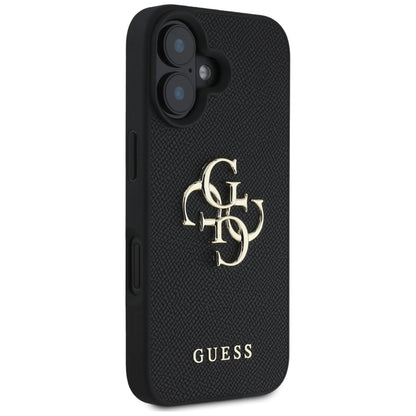 Tok Apple iPhone 16-hoz, Guess, Grained Big 4G Logo Small Classic Logo, Fekete