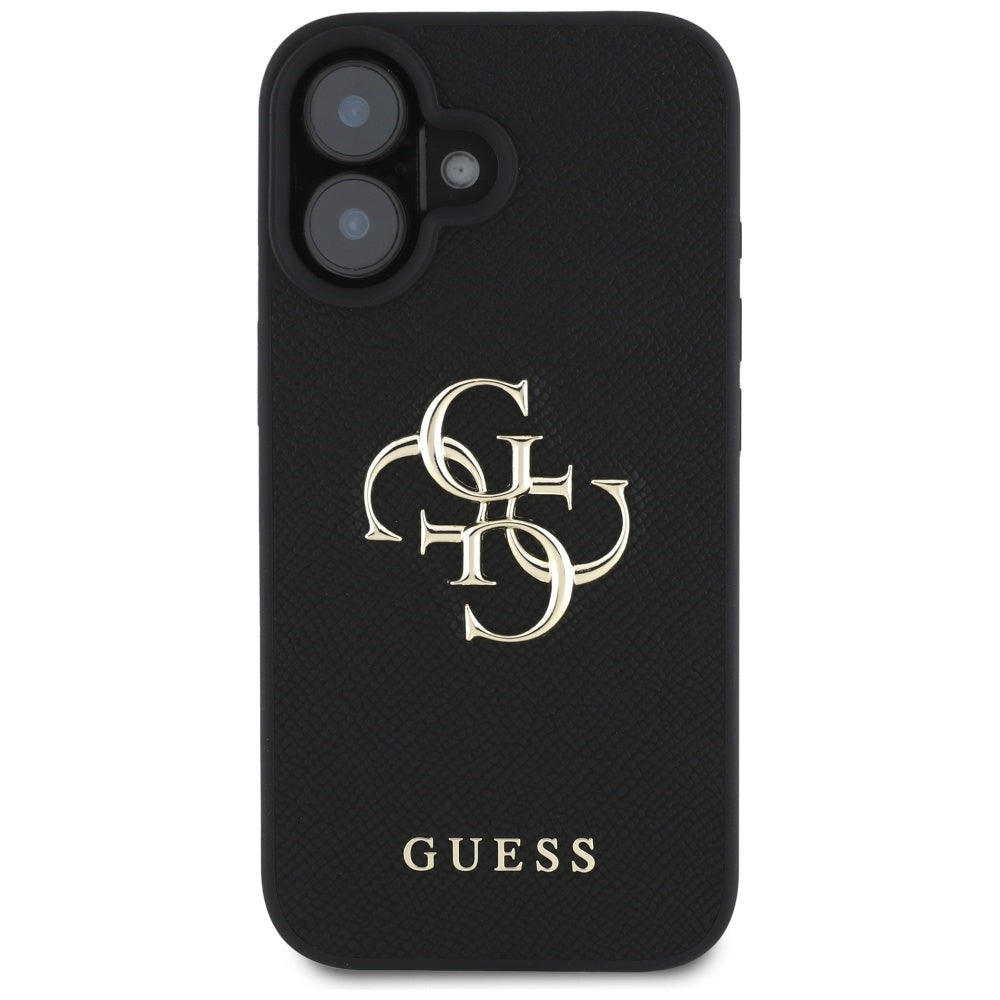 Tok Apple iPhone 16-hoz, Guess, Grained Big 4G Logo Small Classic Logo, Fekete
