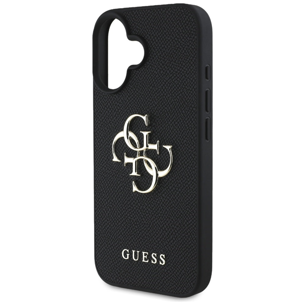 Tok Apple iPhone 16-hoz, Guess, Grained Big 4G Logo Small Classic Logo, Fekete