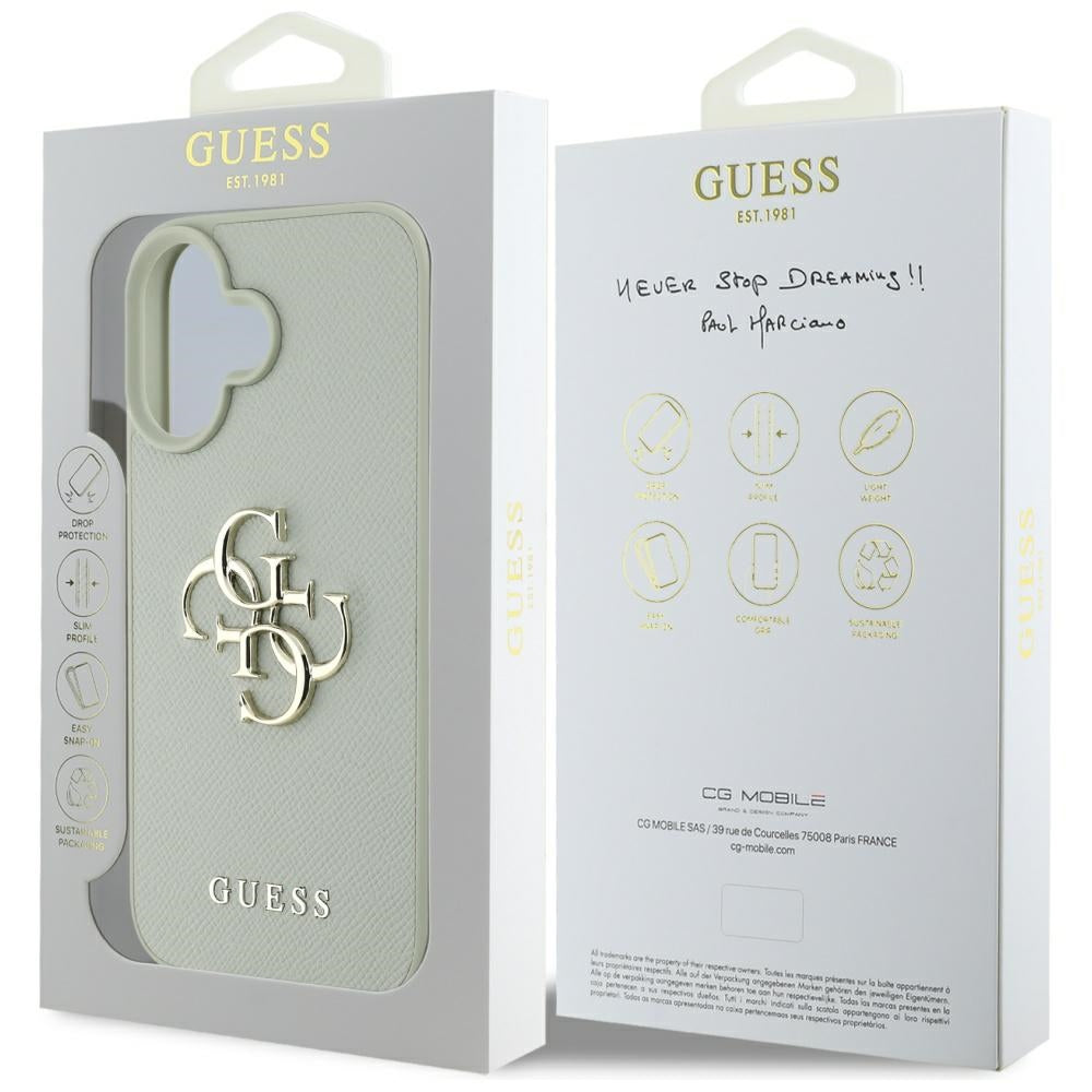 Tok Apple iPhone 16-hoz, Guess, Grained Big 4G Logo Small Classic Logo, Zöld