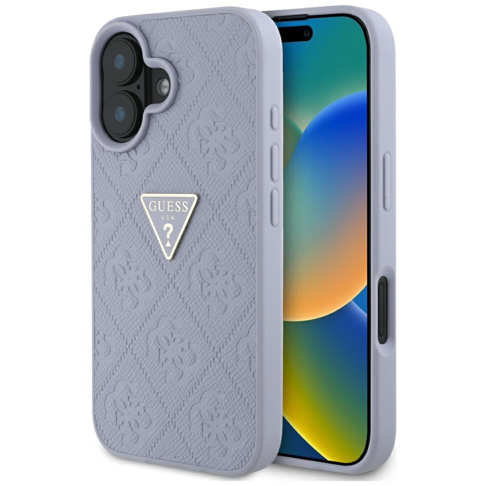 Tok a Apple iPhone 16-hoz, Guess, Hot Stamp 4G Pattern Triangle Logo, Világoslila
