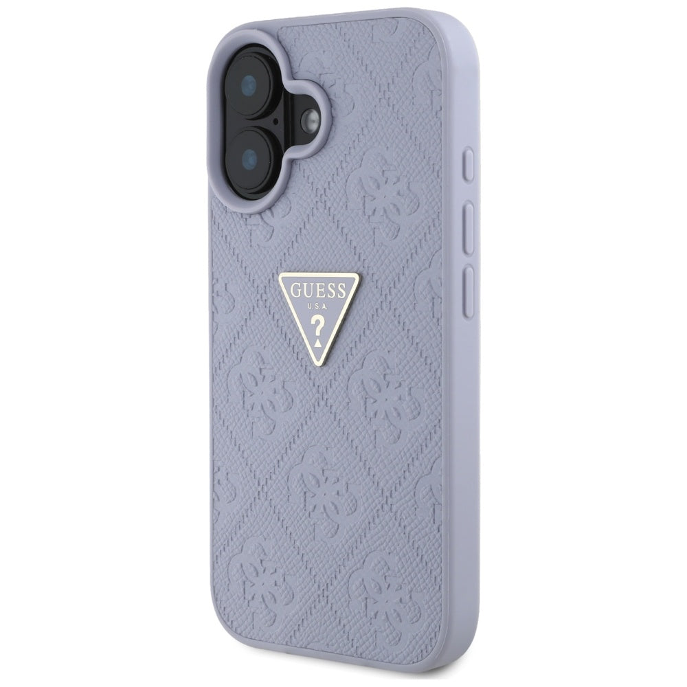 Tok a Apple iPhone 16-hoz, Guess, Hot Stamp 4G Pattern Triangle Logo, Világoslila