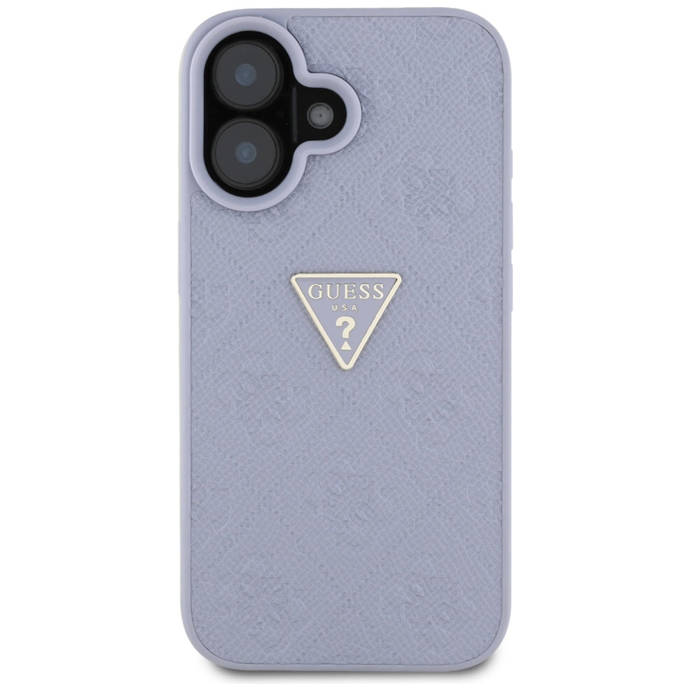 Tok a Apple iPhone 16-hoz, Guess, Hot Stamp 4G Pattern Triangle Logo, Világoslila
