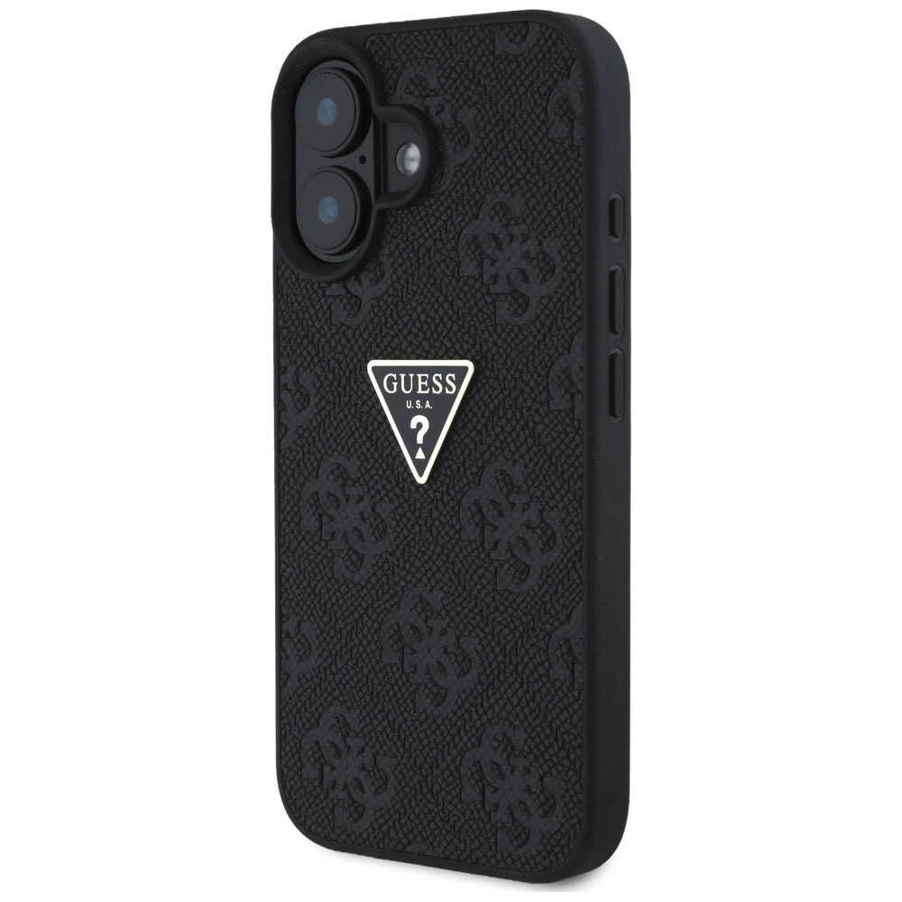Tok Apple iPhone 16-hoz, Guess, Hot Stamp 4G Pattern Triangle Logo, Fekete