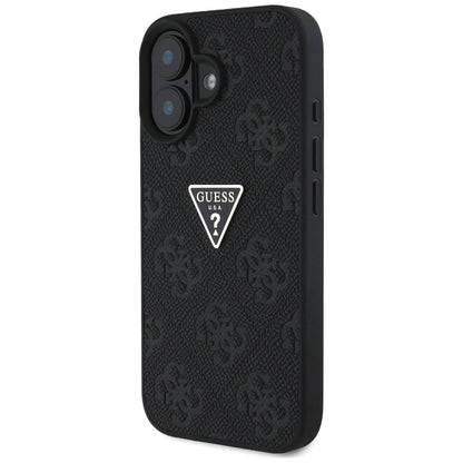 Tok Apple iPhone 16-hoz, Guess, Hot Stamp 4G Pattern Triangle Logo, Fekete