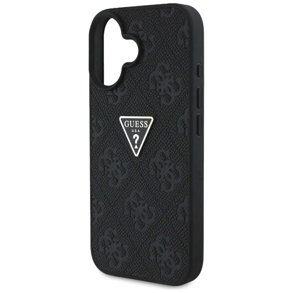 Tok Apple iPhone 16-hoz, Guess, Hot Stamp 4G Pattern Triangle Logo, Fekete