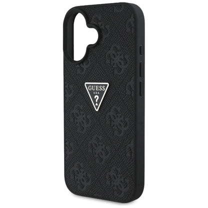 Tok Apple iPhone 16-hoz, Guess, Hot Stamp 4G Pattern Triangle Logo, Fekete