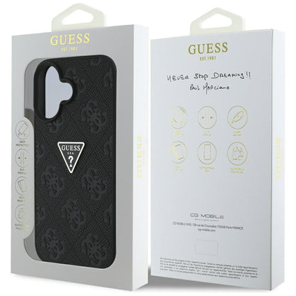Tok Apple iPhone 16-hoz, Guess, Hot Stamp 4G Pattern Triangle Logo, Fekete