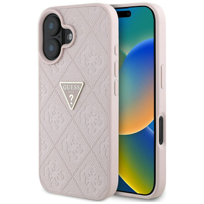 Tok Apple iPhone 16-hoz, Guess, Hot Stamp 4G Pattern Triangle Logo, Rózsaszín