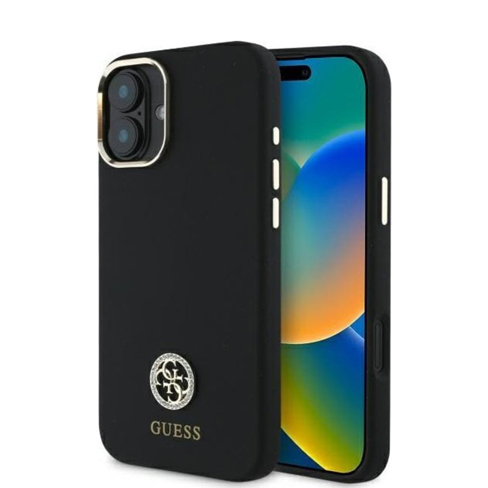 Tok a Apple iPhone 16-hoz, Guess, Logo Strass 4G, Fekete