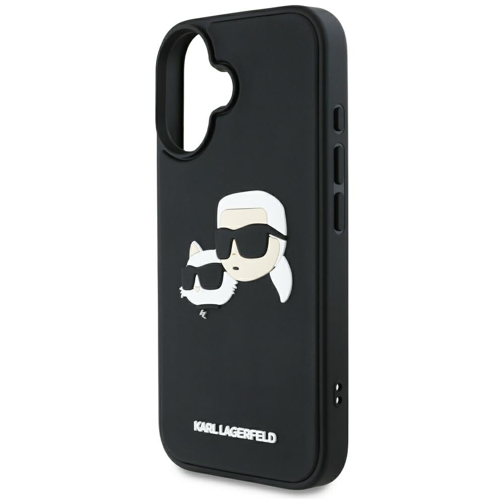 Tok a Apple iPhone 16-hoz, Karl Lagerfeld, 3D Rubber Karl & Choupette, Fekete