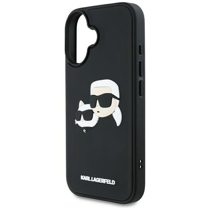 Tok a Apple iPhone 16-hoz, Karl Lagerfeld, 3D Rubber Karl & Choupette, Fekete