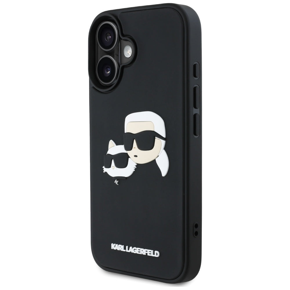 Tok a Apple iPhone 16-hoz, Karl Lagerfeld, 3D Rubber Karl & Choupette, Fekete