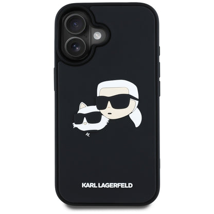 Tok a Apple iPhone 16-hoz, Karl Lagerfeld, 3D Rubber Karl & Choupette, Fekete