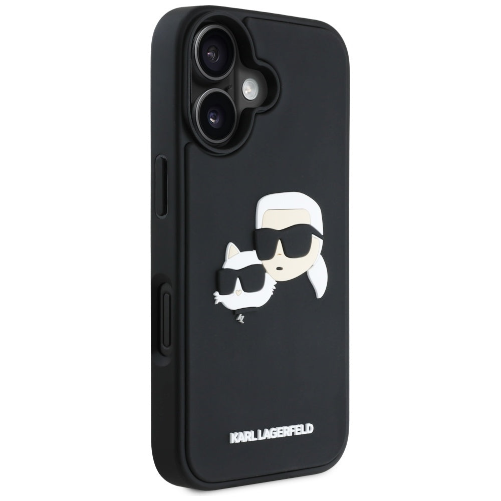 Tok a Apple iPhone 16-hoz, Karl Lagerfeld, 3D Rubber Karl & Choupette, Fekete
