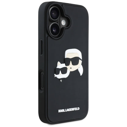 Tok a Apple iPhone 16-hoz, Karl Lagerfeld, 3D Rubber Karl & Choupette, Fekete
