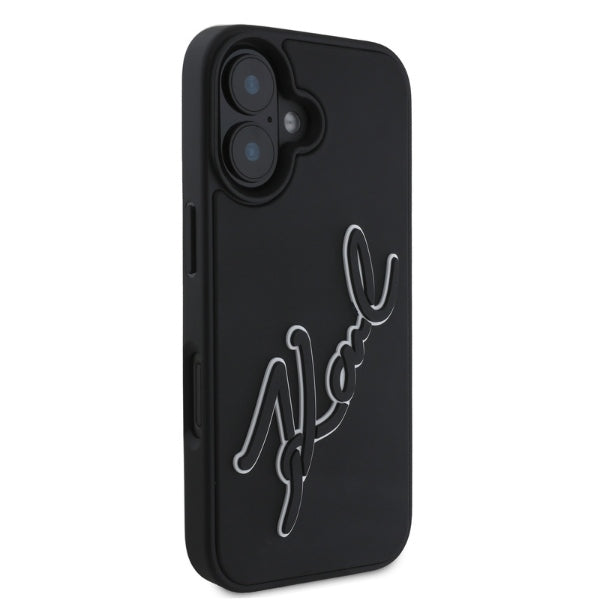 Tok a Apple iPhone 16-hoz, Karl Lagerfeld, 3D Rubber Signature, Fekete