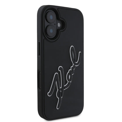 Tok a Apple iPhone 16-hoz, Karl Lagerfeld, 3D Rubber Signature, Fekete