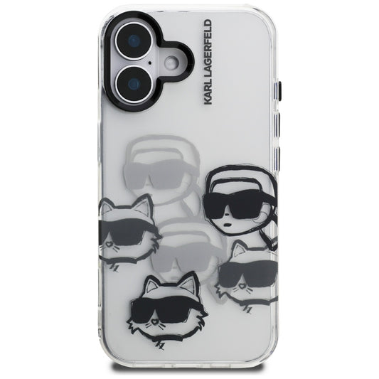 Case for Apple iPhone 16, Karl Lagerfeld, IML Luxury Multi Head Pattern, Transparent