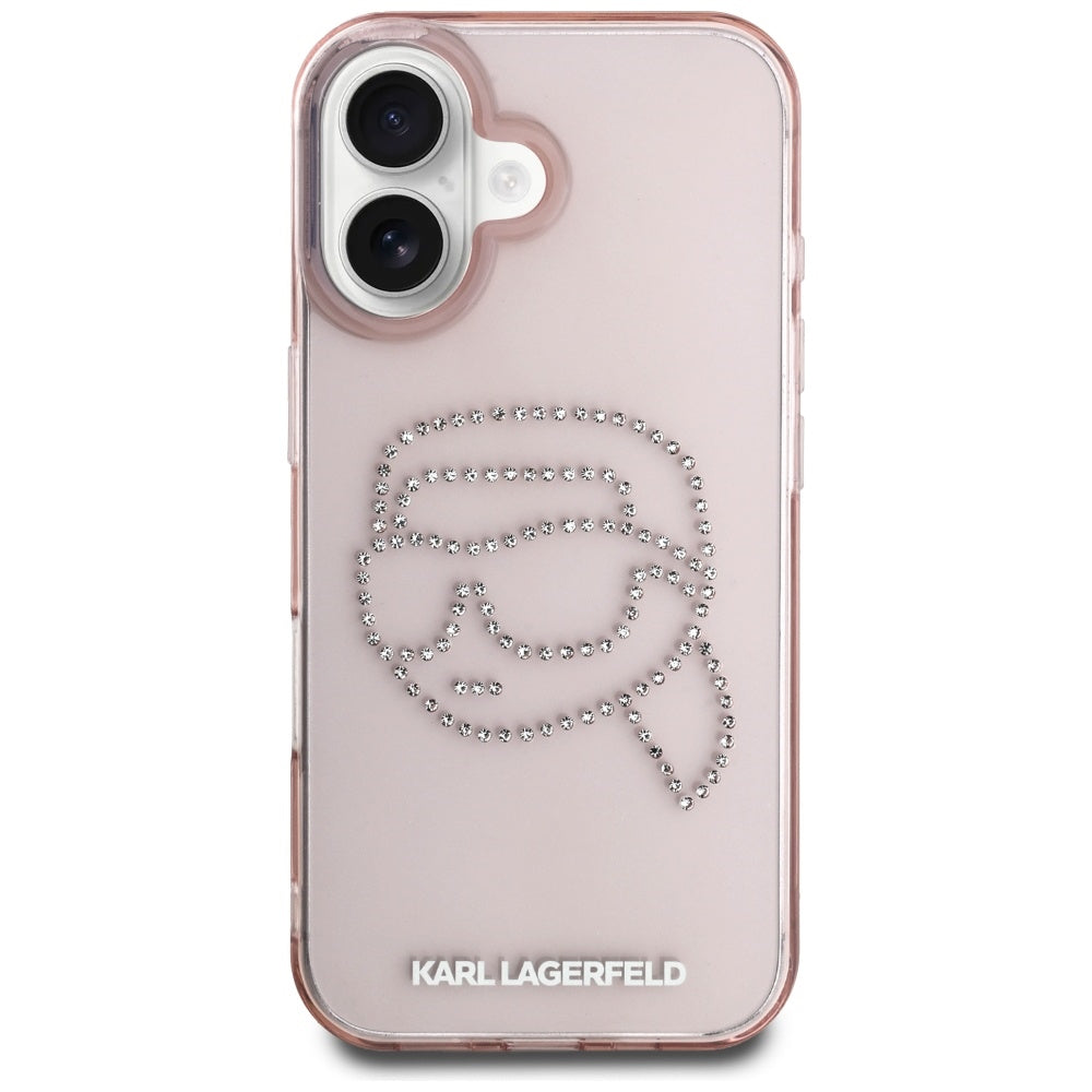 Case for Apple iPhone 16, Karl Lagerfeld, IML Rhinestones Karl's Head, Pink