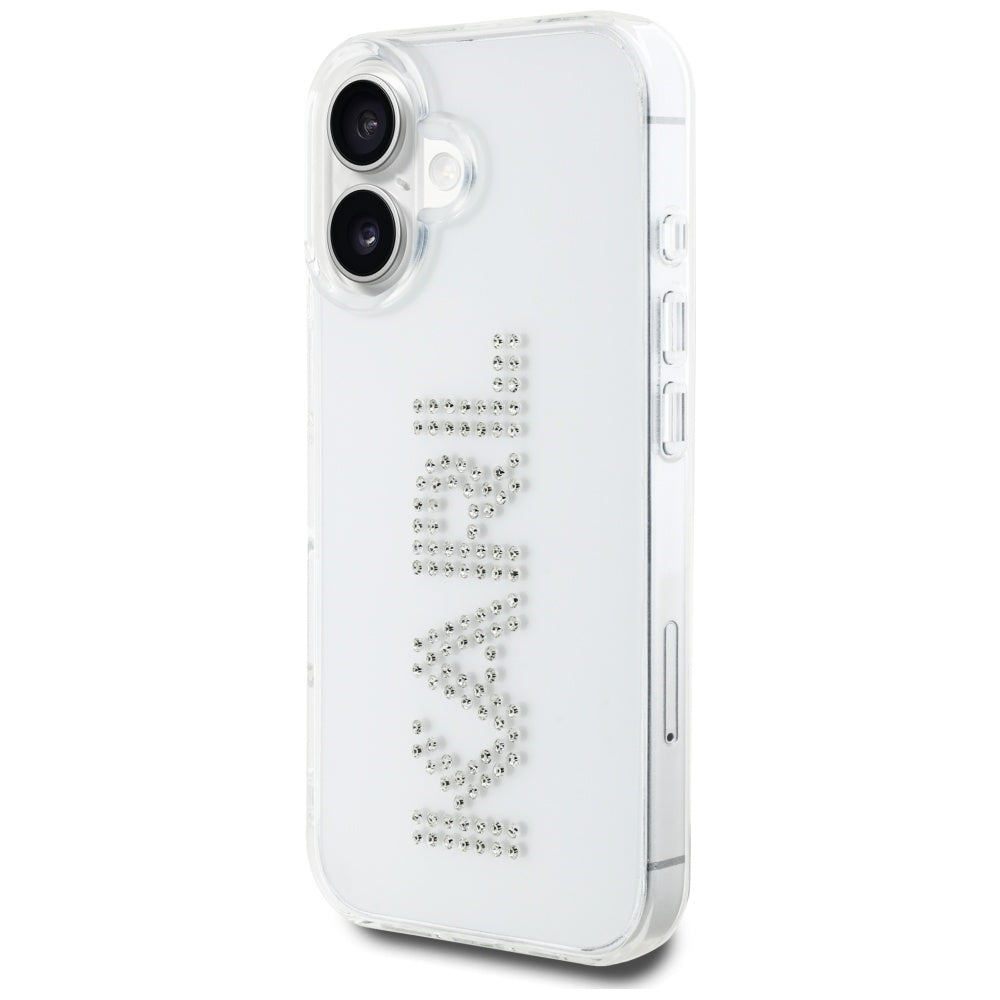 Tok Apple iPhone 16-hoz, Karl Lagerfeld, IML Rhinestones Transparent Logo, Átlátszó