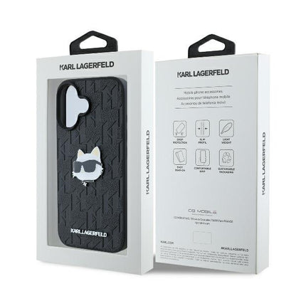 Case for Apple iPhone 16, Karl Lagerfeld, Monogram Choupette's Head, Black