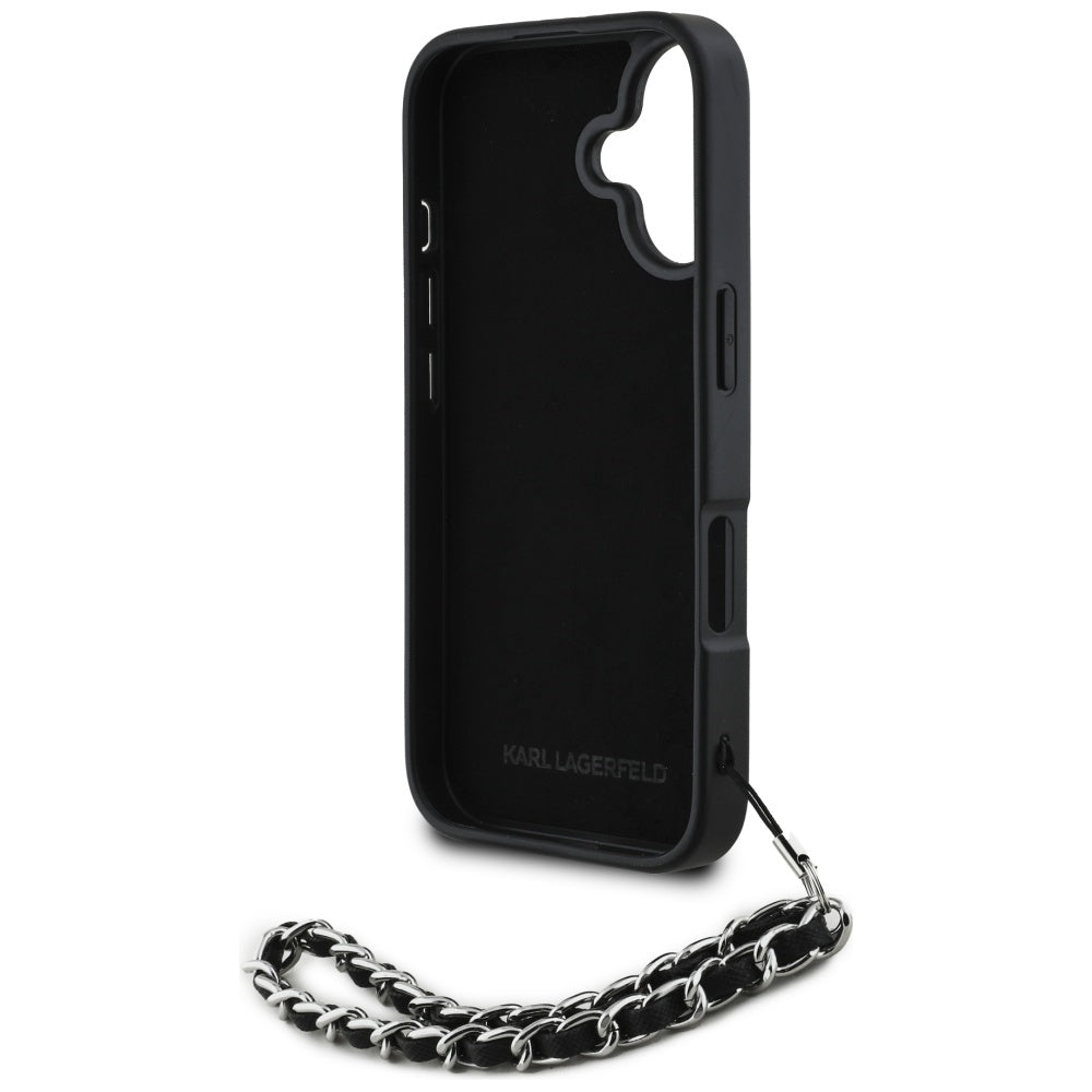 Tok Apple iPhone 16-hoz, Karl Lagerfeld, Saffiano Crystals & Charm, Fekete