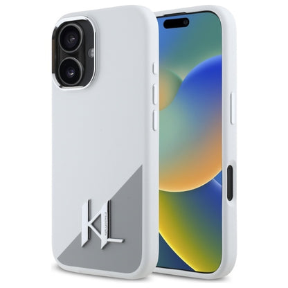 Tok Apple iPhone 16-hoz, Karl Lagerfeld, Silicone White Shadow Metal Initial, Fehér