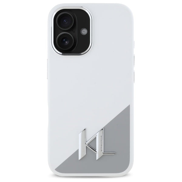 Tok Apple iPhone 16-hoz, Karl Lagerfeld, Silicone White Shadow Metal Initial, Fehér