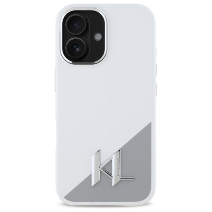 Tok Apple iPhone 16-hoz, Karl Lagerfeld, Silicone White Shadow Metal Initial, Fehér