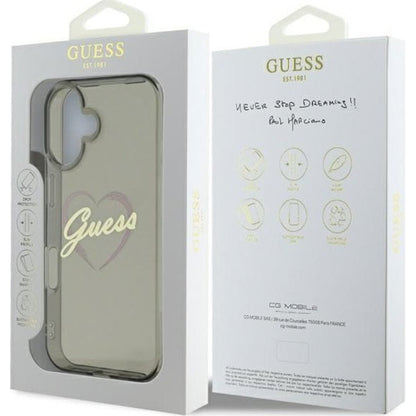 Tok Apple iPhone 16 Plus-hoz, Guess, IML Heart, Fekete