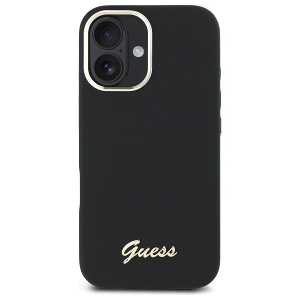 Tok a Apple iPhone 16 Plus-hoz, Guess, Script Metal Logo & Frame, Fekete