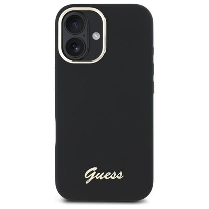 Tok a Apple iPhone 16 Plus-hoz, Guess, Script Metal Logo & Frame, Fekete