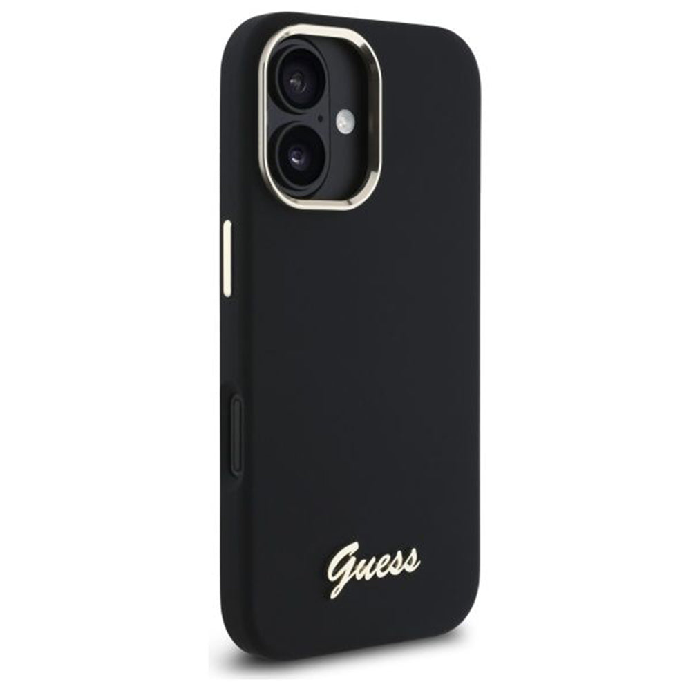 Tok a Apple iPhone 16 Plus-hoz, Guess, Script Metal Logo & Frame, Fekete