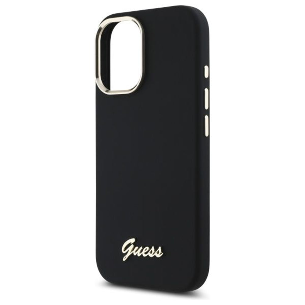Tok a Apple iPhone 16 Plus-hoz, Guess, Script Metal Logo & Frame, Fekete