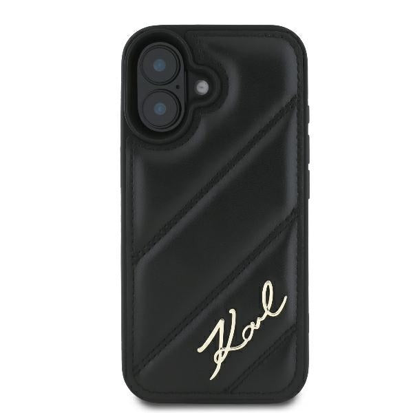 Tok a Apple iPhone 16 Plus-hoz, Karl Lagerfeld, Diagonal Quilted Script, Fekete