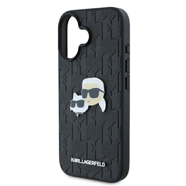Tok Apple iPhone 16 Plus-hoz, Karl Lagerfeld, Monogram Karl & Choupette's Heads, Fekete