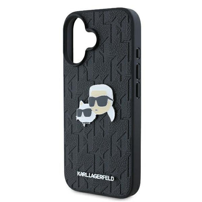 Tok Apple iPhone 16 Plus-hoz, Karl Lagerfeld, Monogram Karl & Choupette's Heads, Fekete