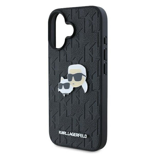 Tok Apple iPhone 16 Plus-hoz, Karl Lagerfeld, Monogram Karl & Choupette's Heads, Fekete