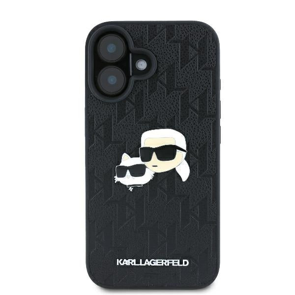 Tok Apple iPhone 16 Plus-hoz, Karl Lagerfeld, Monogram Karl & Choupette's Heads, Fekete