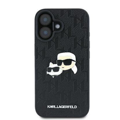 Tok Apple iPhone 16 Plus-hoz, Karl Lagerfeld, Monogram Karl & Choupette's Heads, Fekete