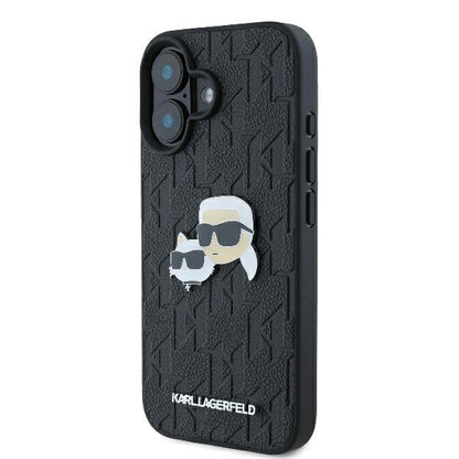 Tok Apple iPhone 16 Plus-hoz, Karl Lagerfeld, Monogram Karl & Choupette's Heads, Fekete