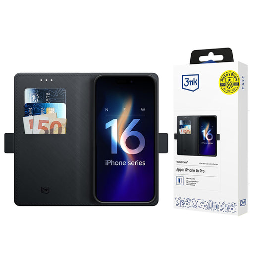 Tok Apple iPhone 16 Pro-hoz, 3MK, Pénztárca, Fekete