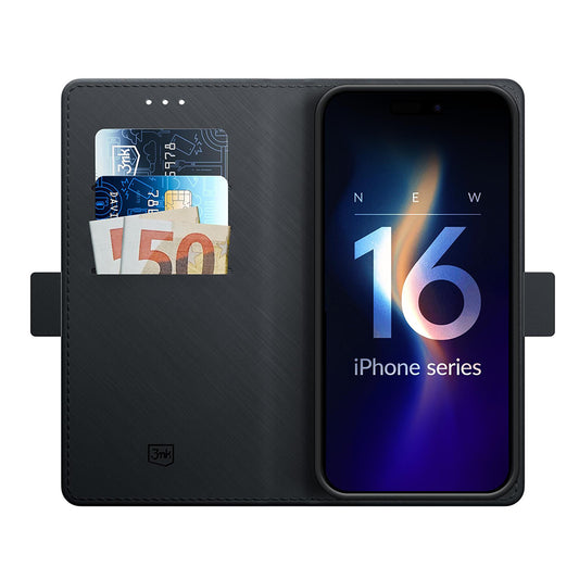 Tok Apple iPhone 16 Pro-hoz, 3MK, Pénztárca, Fekete